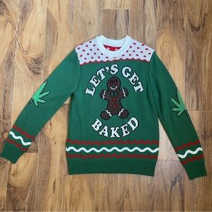 Let’s Get Baked Blazed Gingerbread Man Ugly Christmas Sweater Small Green NWOT